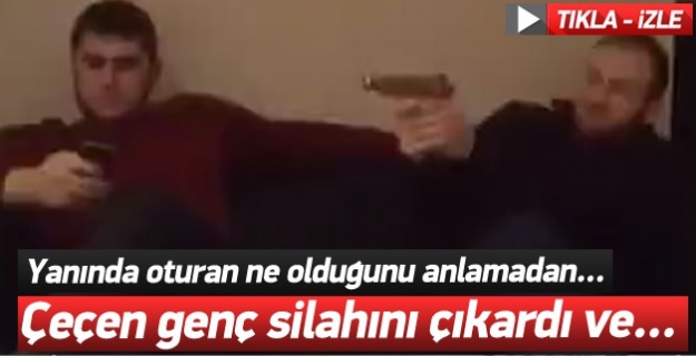 Çeçen genç silahını oturma odasında test etti
